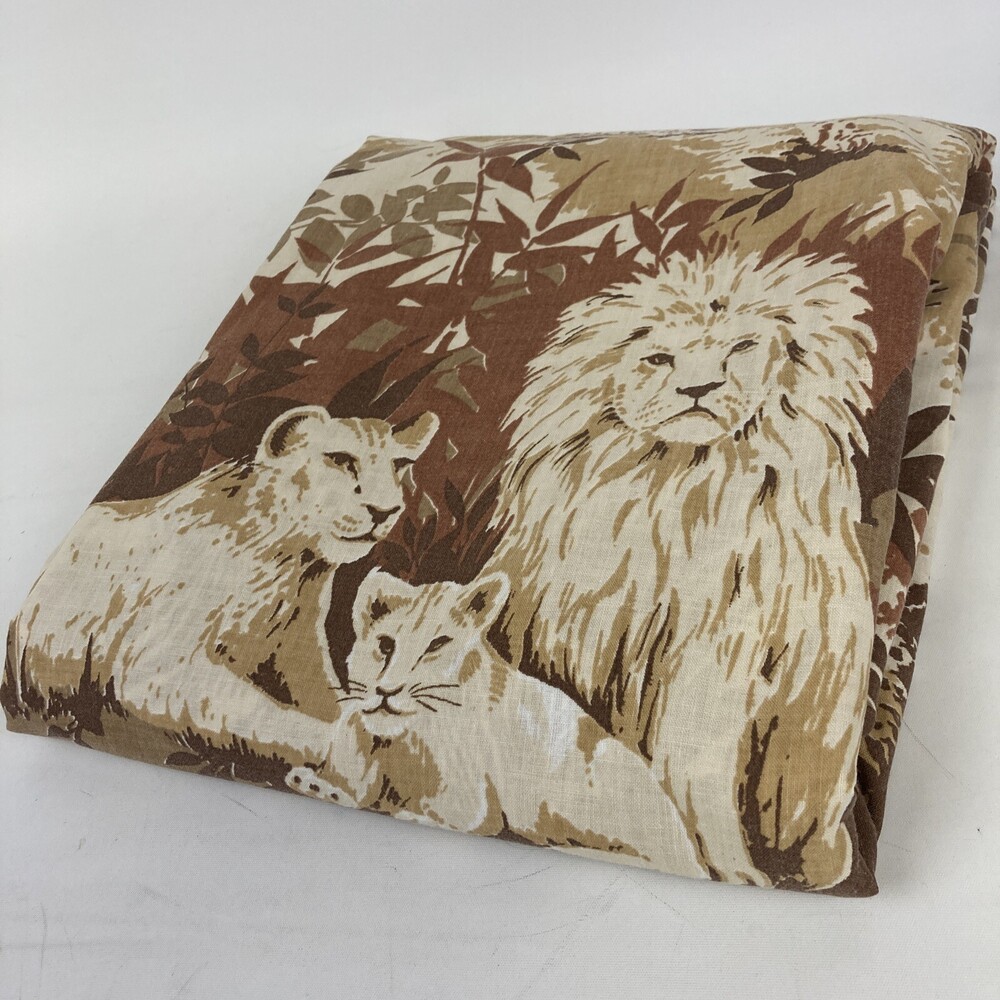 VTG Full Double Flat Bed Sheet Lion Zebra Monkey Jungle Safari Lady Pepperell